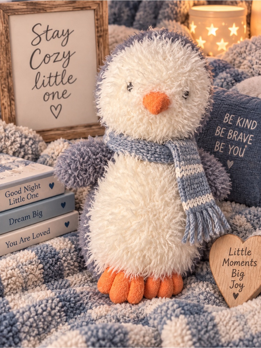 Jellycat Peanut Penguin Medium 9” Grey Cream Shaggy Stuffed Plush Doll EUC